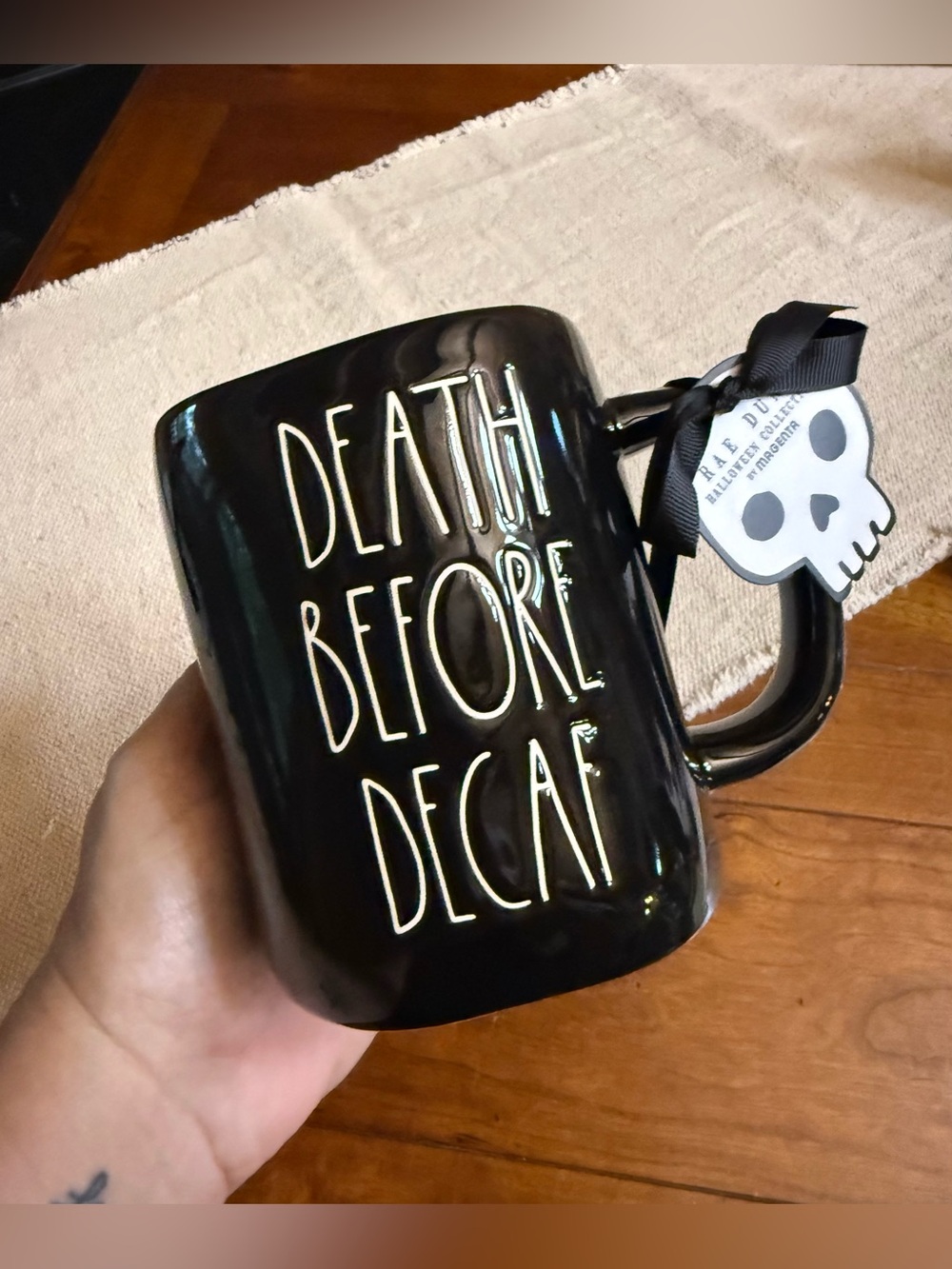 DEATH BEFORE DECAF Rae Dunn Halloween Mug